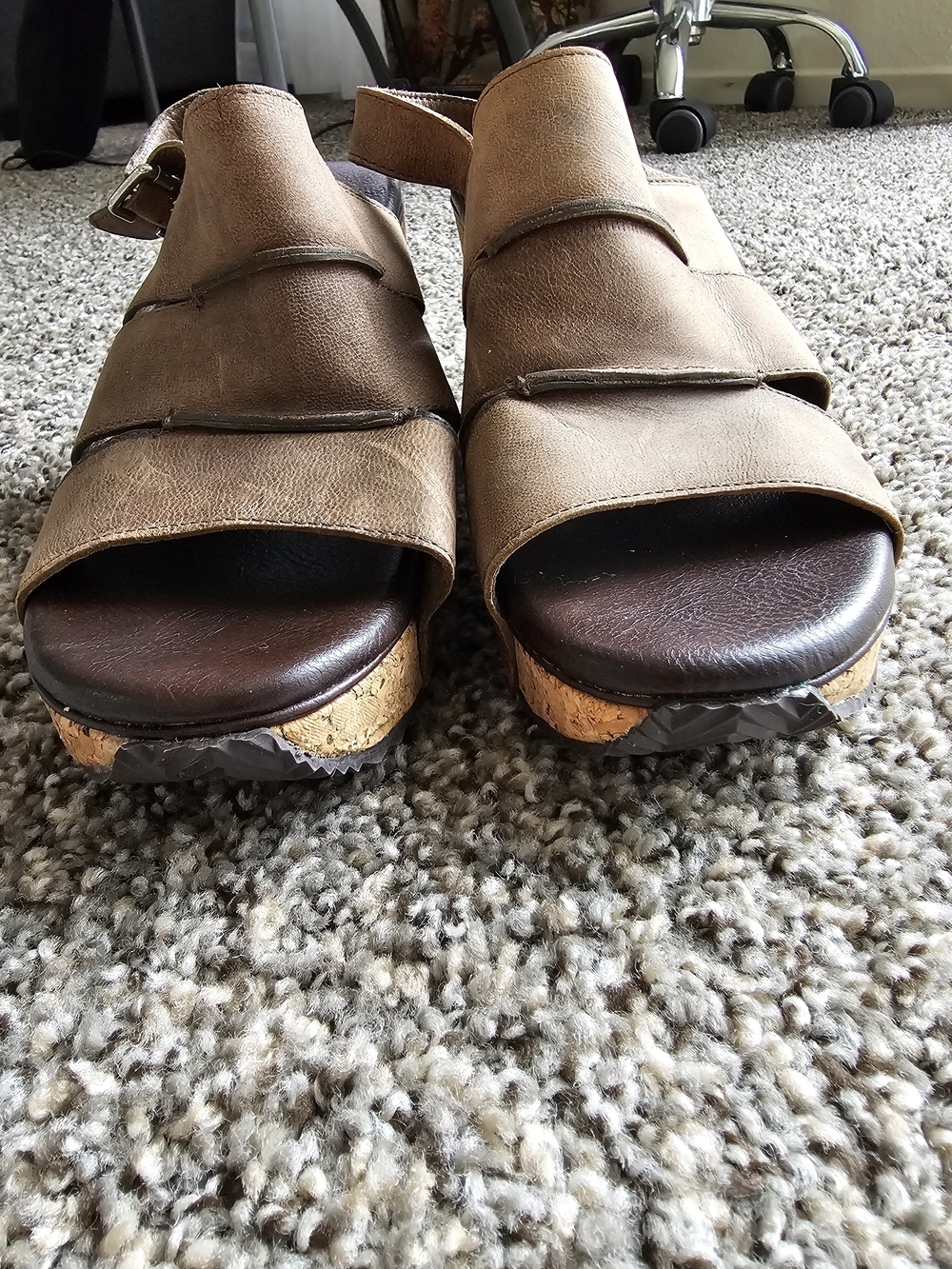 Volatile Tan Suede Cork Slide Sandals